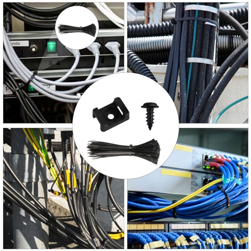 100 Stück Kabelbinder Befestigungssockel für Kabelbinder mit Schraubloch, Nylon Kabelbinderhalterungen Sattelhalterung, Schwarze KIabelhalter Schraubbar für Hause Büro Drähte Kabelmanagement