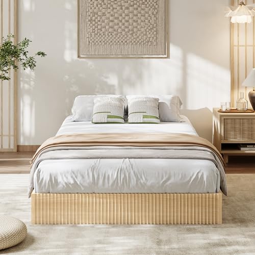 Image of GarveeHome Twin XL Size Bed Frame, Wood Platform Bed, Fluted Bed Frame, Minimalist Bed Base with Low Profile Design, Noise-Free, Easy Assembly, No Box Spring Needed, Oak