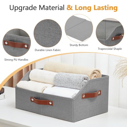 Closet Organizers and Storage, Linen Trapezoid Storage Bins with Handles, Collapsible Shelf Organizer for Blanket, Towel, Clothes, Hats, Purse (Gray) - Image 4