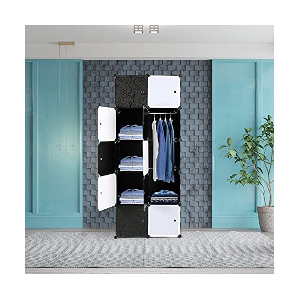 NA 10 Cube Organizer Stackable Plastic Cube Storage Shelves Design Multifunctional Modular Closet Cabinet with Hanging Rod - Image 4