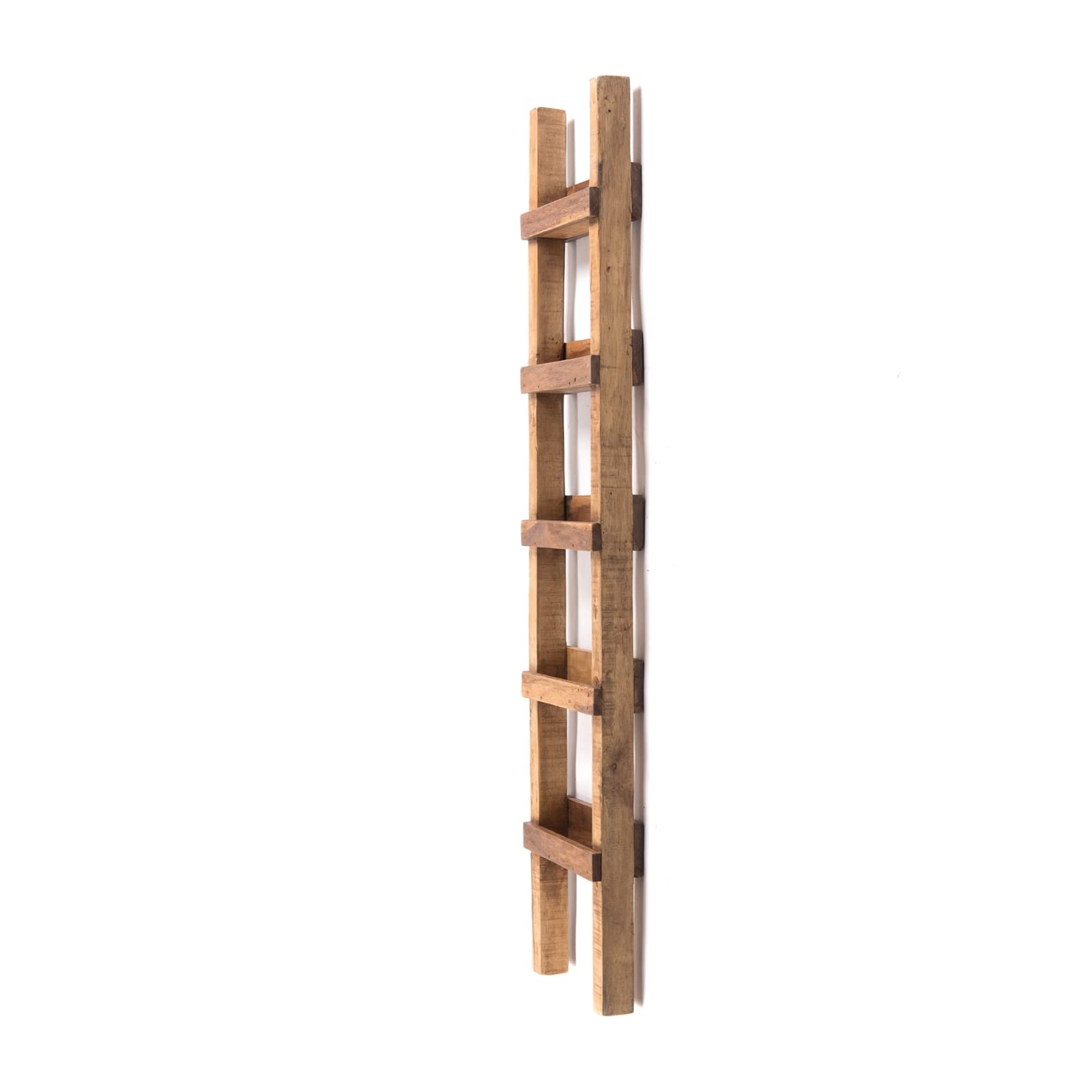 DESIGN DELIGHTS Regał drabinkowy Step 170 | drewno mahoń, drewno tekowe, 170 x 35 cm, 5 półek | drabinka na rośliny, regał dostawiany, regał stojący, drewno dryfujące, drabina dekoracyjna