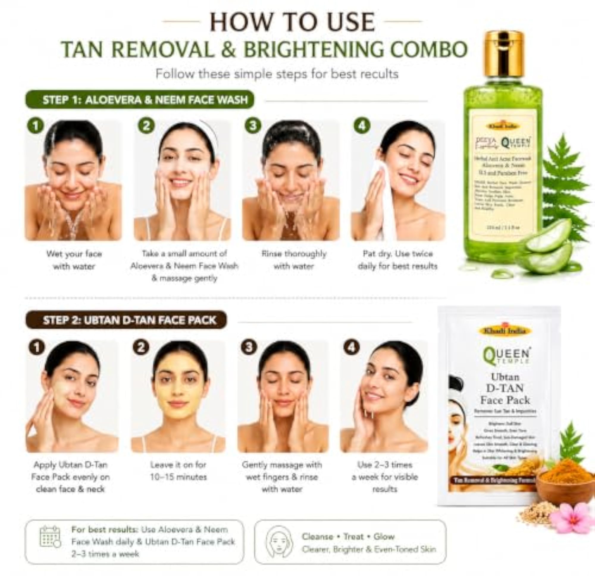 Khadi India Ubtan D-Tan Face Pack & Aloe Vera Face Wash Combo
