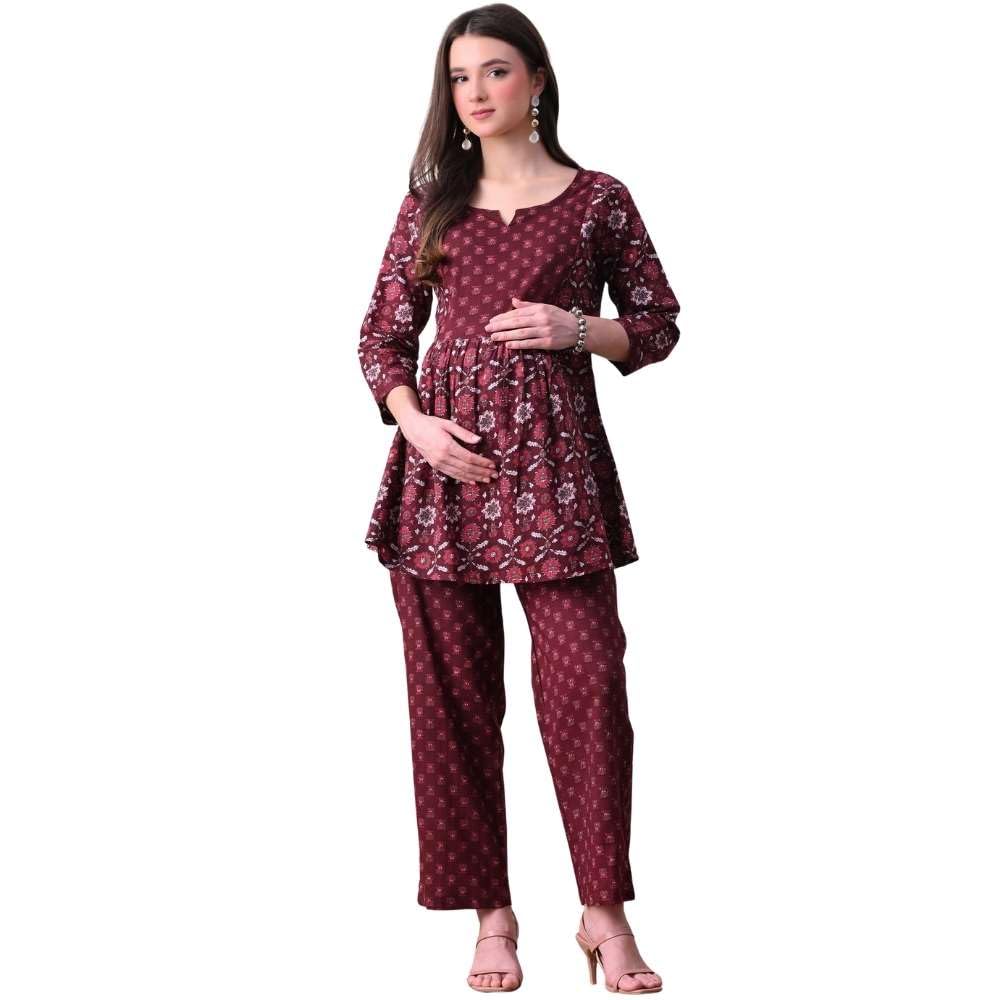 Maternity Co-Ord Set for Women | Cotton Kurti Pant Set | Nursing Zipper Feeding Friendly | Floral Kurta Palazzo Set-picture-47