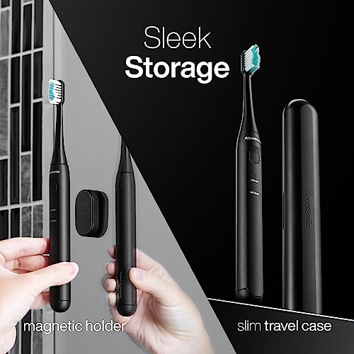Image of Aquasonic Icon ADA-Accepted Rechargeable Toothbrush | Magnetic Holder & Slim Travel Case | 2 Brushing Modes & Smart Timers | Gentle Micro-Vibrations(Onyx)