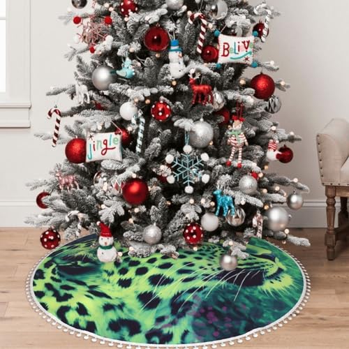 Jupe de sapin de Noël douce imprimé léopard vert chic 76cm