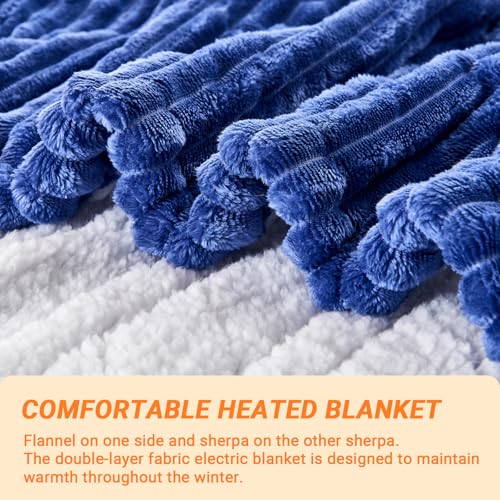 Image of Heated Blanket Electric Queen, Soft Flannel Heating Blanket with 8 Hours Auto Off 10 Fast Heating Levels Machine Washable Sherpa Heated Blanket with Overheating Protection