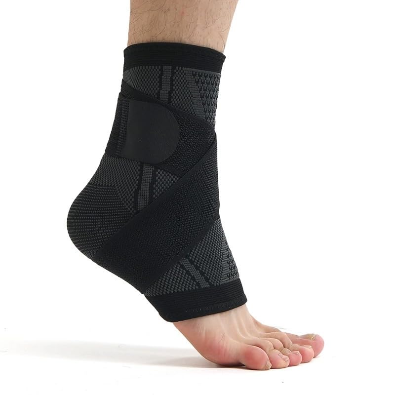 Ankle Brace Compression Support Sleeve with Adjustable Strap Men & Women For Injury Recovery Joint Pain Relief & Sports Protection 2 pcs (Black, M)