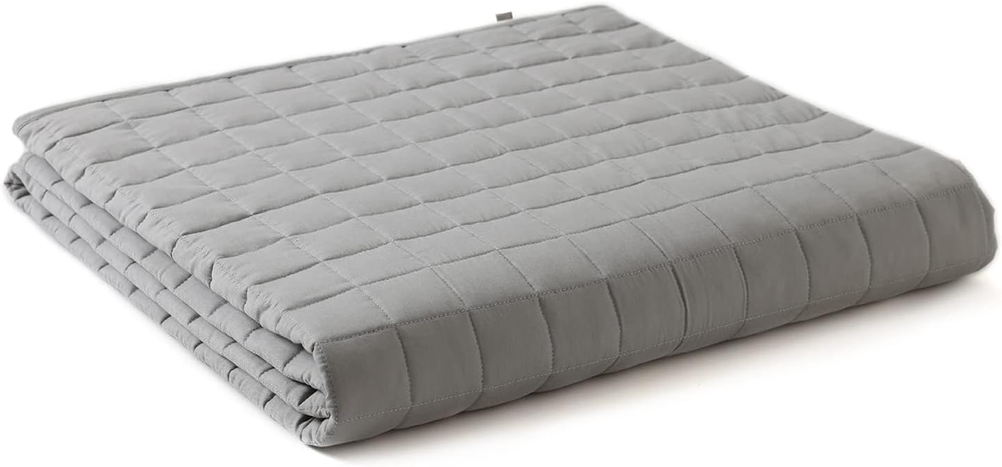 YnM 7lbs Weighted Blanket for Adults, Cotton Heavy Bed Throw Blanket with Cooling Glass Beads for All Season Use, Ideal for ~60lbs (41x60 Inches, Twin Light Grey)