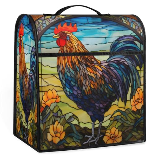 Coffee Maker Cover Glass Painting Rooster Kitchen Appliance Covers Small Appliance Covers Blender Cover Juicer Cover Dust Covers for Kitchen Appliances with Top Handle and Pockets,Washable,B523