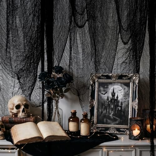 Image of ZeeDix Halloween Black Creepy Cloth 80 x 200 Inch Giant Spooky Cheesecloth Halloween Decoration Scary Gauze Cloth for Party Supplies Haunted Houses Outdoor Yard Home Wall Doorways Decor