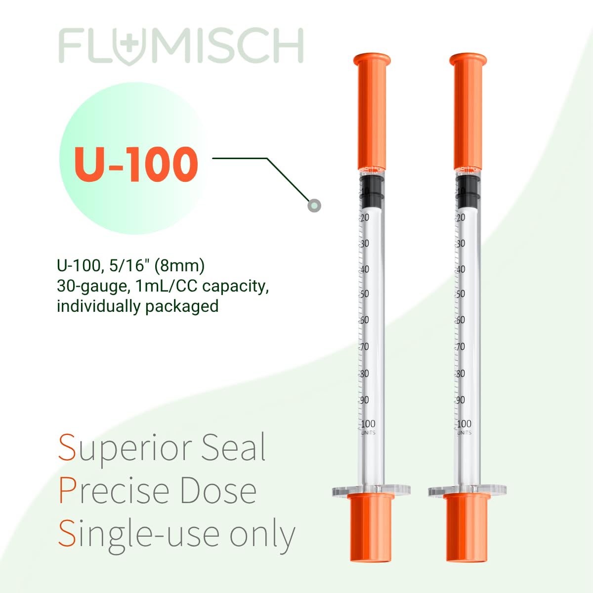 FluMisch 1cc U-100 Syringes with 5/16"(8mm) 30 Gauge Needle, -2 FluMisch 1cc U-100 Syringes with 5/16"(8mm) 30 Gauge Needle, -2