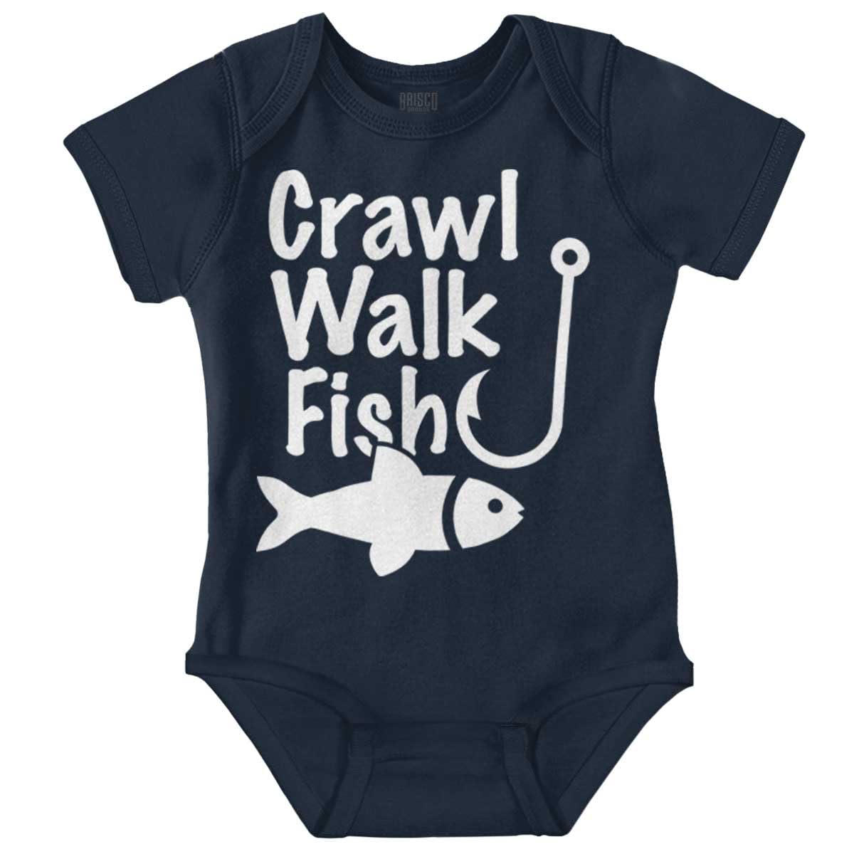 Brisco Brands Crawl Walk Fish Funny Fishing New Parents Gifts Cute Baby Onesie Bodysuit Navy 6 Months
