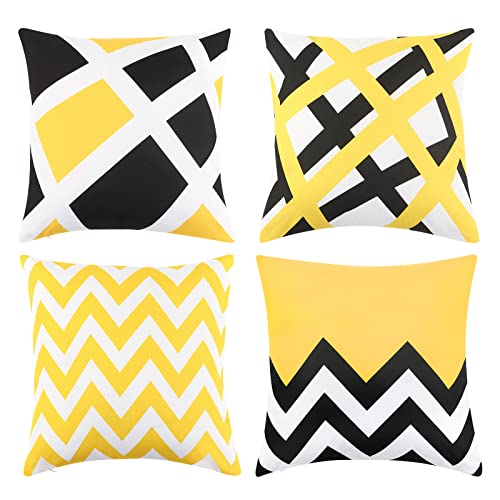 Follome Kissenbezug 45 cm 4er - (Gelbe Geometrie) Zierkissenbezug Dekorative Kissenhülle 45x45 cm Deko Bezug Dekokissen für Sofa Schlafzimmer Wohnzimmer Cover