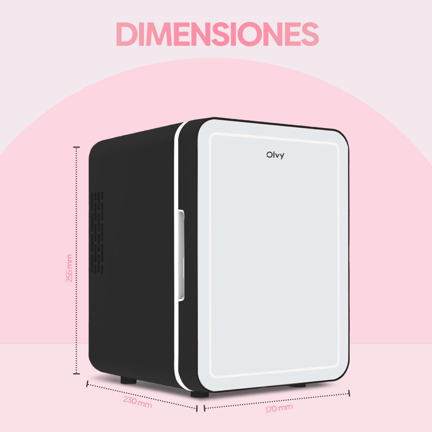 Olvy Mini Nevera Cosmética de 4 Litros, Frigorífico Portátil con Espejo LED, Mini Frigorífico para Cuidado de la Piel, Enfría y Calienta, para Dormitorio, Negro