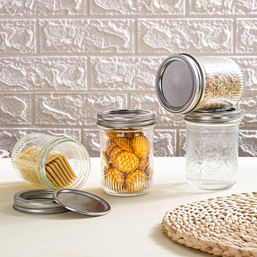 Image of Amzcku 16 oz Vintage Mason Jars with Lids, Regular Mouth Canning Jar, Safe For Storage, Canning, Pickling, Preserving, Fermenting, DIY Crafts & Decor 6 Pack