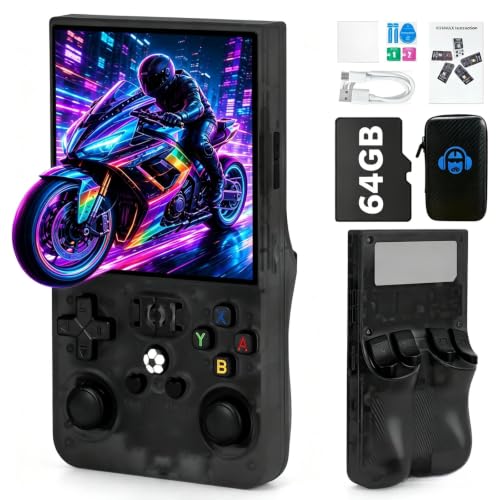 Image of R36MAX Video Game Console - 4.0-Inch Screen, Support 18000+Classic Games,64G TF Card,Portable Console with Open Source System,4000mAh Battery,Birthday Gift for Adult or Partner (Black)