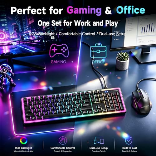 Image of memzuoix Wired RGB Keyboard and Mouse Combo, Full-Size Keyboard with Number Pad and 6400 DPI LED Mouse, 2.4G Plug and Play Keyboard Mouse Set for PC, Laptop, Mac, Office & Gaming, Black