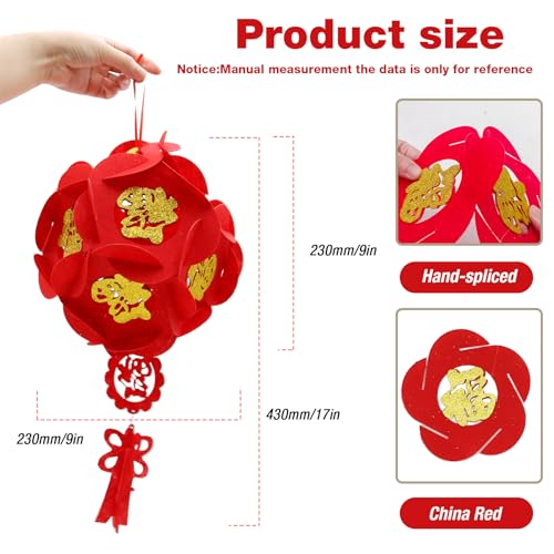 Image of UOIENRT 4pack Spring Festival Lanterns Red Celebration Lantern Lucky Fu 3D Lantern Hanging Decorative for Chinese New Year, Wedding