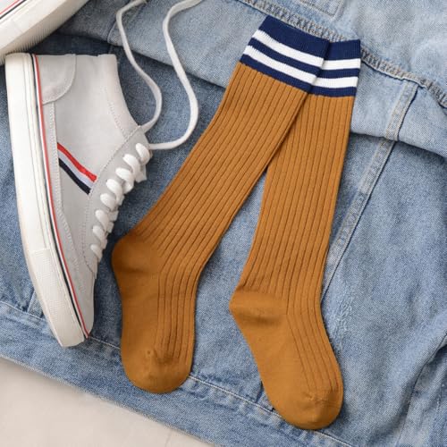 Kid Girls Stripe Assorted Knee High Socks Knit School Uniform Dress Socks Toddler Long Tube Seamless Stockings2