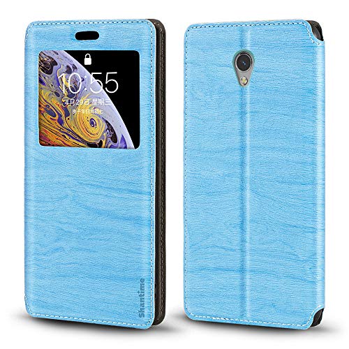 Custodia Flip con Finestra Compatibile con ZTE Blade V7 Display Visibile Chiusura Magnetica Invisibile e Slot CartaAzzurro Chiaro pelle