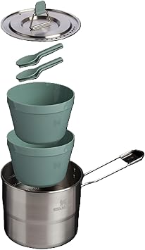 Stanley 1913 Wildfare Go Two Bowl Cookset 1.1L - Juego de Cocina de Camping de 6 Piezas - Olla de Acero Inoxidable con Tapa - Para Senderismo y Camping - Shale/Charcoal