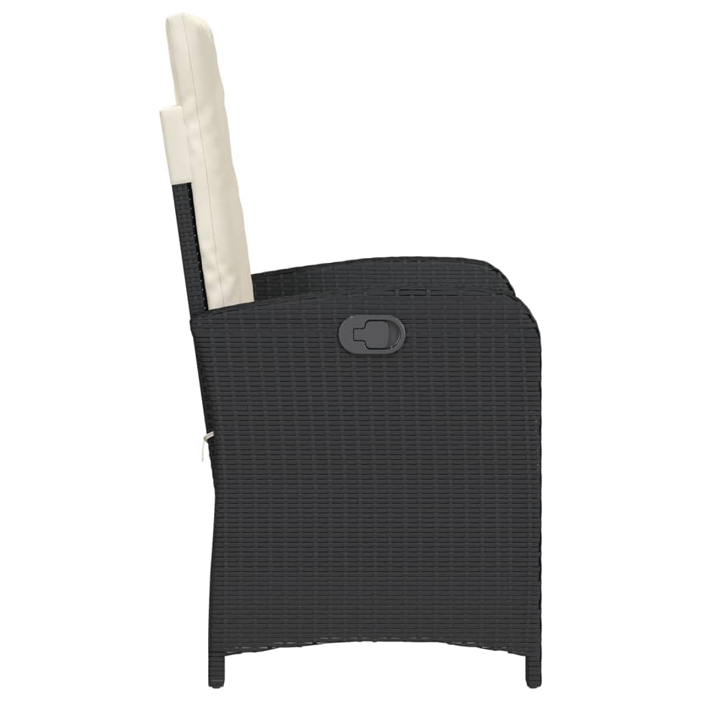 Set da 3 pezzi da balcone in polyrattan nero con schienale regolabile e cuscino imbottito spesso, rivestimento sfoderabile, telaio in acciaio verniciato a polvere per giardino