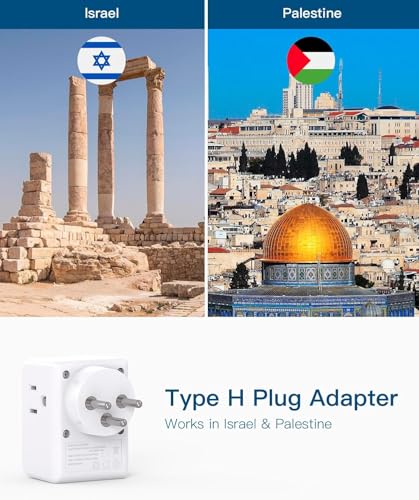 Image of 2 Pack Israel Power Adapter, One Beat Israel Travel Plug Adapter with 3 American Outlets 4 USB Ports(2 USB C), 7 in 1 Type H Travel Adapter Plug Converter for US to Israel, Jerusalem, Palestine