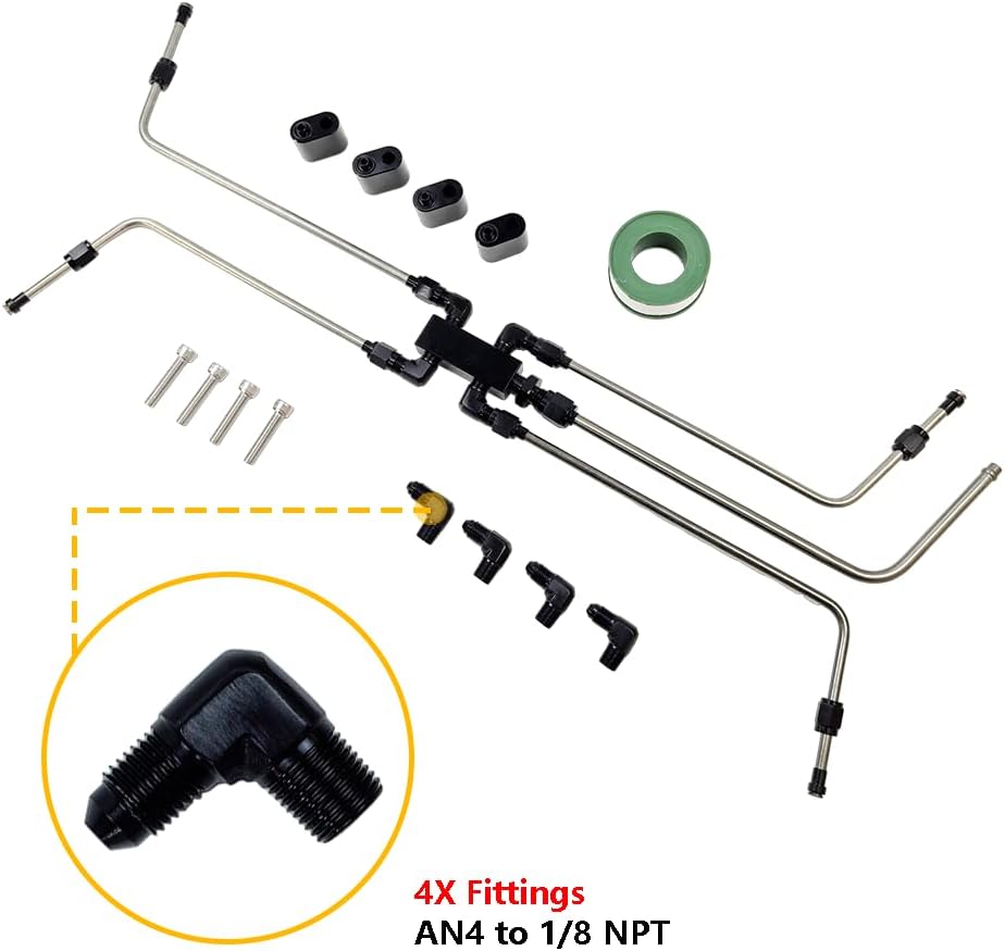 LS Coolant Crossover AN4 Steam Vent Kit LS 4 Port Stainless Steam Line Kit | Fit for LS 4 Port Steam Vent Engine LS1, LS2, LS3, LS6, LS7, LS9, LSX