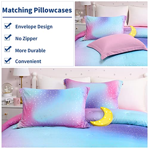 Hombys Mermaid Rainbow Pink Comforter Set 3 Piece Queen/Full Size, Metallic Print Bedding Comforter Sets For Queen Bed, Soft Down Alternative Comforter For Girls (1 Comforter+2 Matching Shams) #TOP4