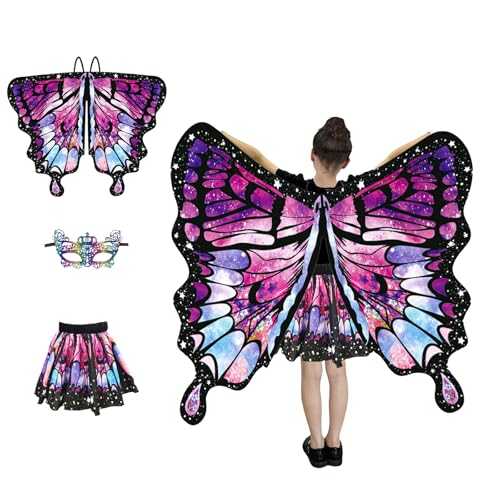 HAGOT Ailes de Papillon Déguisement Enfant, Ailes de Papillon pour Fille, Deguisement Fille pour Carnaval, Cosplay, Halloween, Soirée à Thème