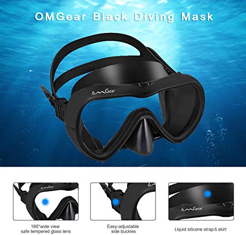 Omgear Diving Mask Snorkeling Gear Kids Adult Snorkel Mask Dive Goggles Silicone Swim Glasses With Nose Cover For Scuba Free Diving Spearfishing Neoprene Strap Cover Impact Resistance (Black) #TOP2