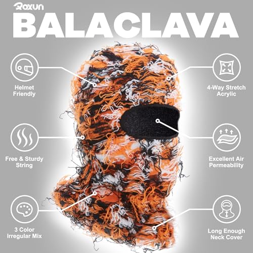 Image of ROXUN Distressed Ski Mask Balaclava, Yeat Shiesty Fluffy Knitted Full Face | Highly stretchy construction
