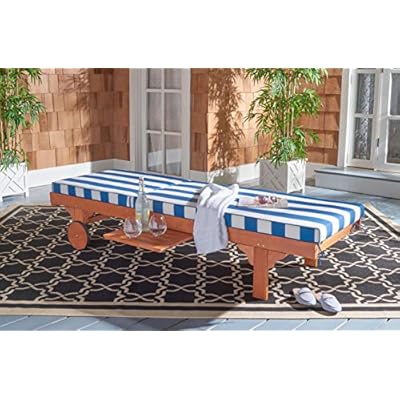 SAFAVIEH Outdoor Collection Newport Natural/ Blue & White Stripe Cushion Built-in Side Table Adjustable Chaise Lounge… 51fiKiXyYaL. SS400