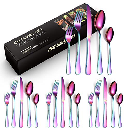 20-teiliges Bestecksets, Messer, Gabel, Löffel, Tafelbesteck für 4 Personen, Edelstahl-Sets, hochwertiges Spiegelpolier-Besteck-Set(Colour)) Cover