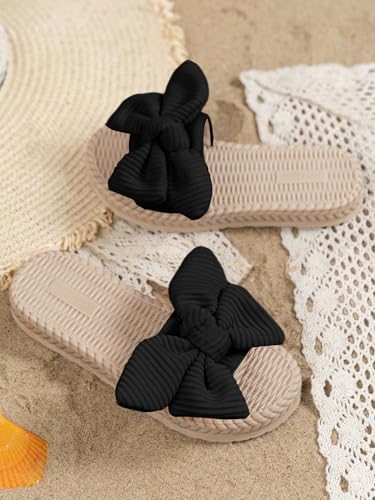 Image of GORGLITTER Girl's Sandals Summer Cute Fashion Trendy Beach Vacation Slides Sandals Bow Braided Slip on Dress Sandals