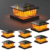 VOLISUN Solar Fence Post Cap Lights 6pack, Black Solar Deck Cap Flame Light Outdoor Waterproof, High Brightness Flickering Flame SMD LED Lighting, for 4x4 Wooden/4x4 5x5 Vinyl Post
