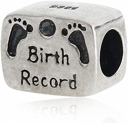 ABUN Baby First Steps Feet Print Charm 925 Sterling Silver Birth Record Charms Bead for Bracelets