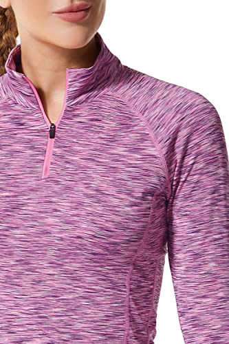 Zengjo Womens Quarter Zip Pullover Athletic Tops Long Sleeve Yoga Running Shirt With Thumb Holes (Marled Pink,L) #TOP4