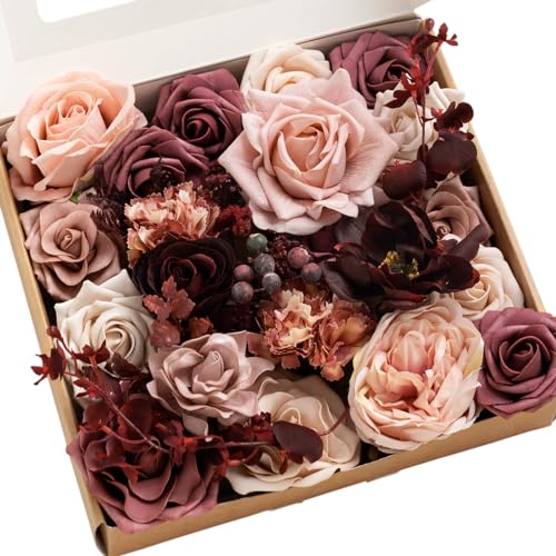 Ling's moment Artificial Flowers Combo Box Set, Dusty Rose &