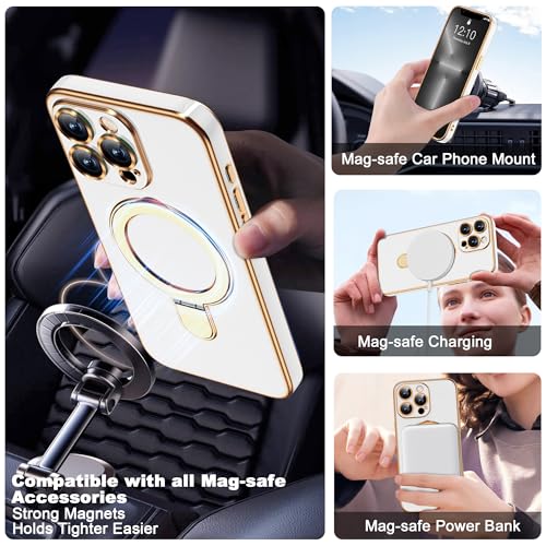 ETPESOK Compatible with iPhone 13 Pro Max Case with Magnetic Ring Stand [Compatible with Mag-Safe] Full Camera Lens Protector Soft Plating Shockproof Phone Case for iPhone 13 Pro Max 6.7", White by ETPESOK - Used condition - Image 4