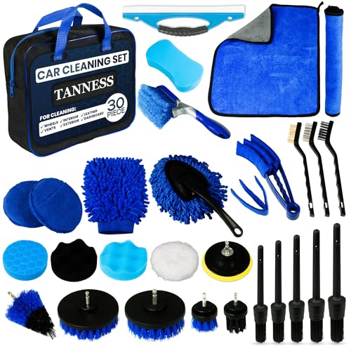 30 Piece Car Cleaning Kit – Cleaning Brush, Complete Interior & Exterior Car Detailing Kit with Detailing Brushes for Wheels, Leather, Dashboard, Vents – Automotive Detail Washing Brush Set