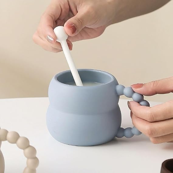 PEKJI Creative Mug Mug Round Ceramic Coffee Mug with Stirring Stick Morning Cup Reusable 280ml/9.5oz