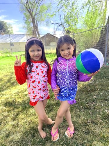 Image of Funnycokid Girls Swimsuit Kids Bathing Suit Rashguard Swimwear Long Sleeve 3 Piece Toddler 3-7 Years