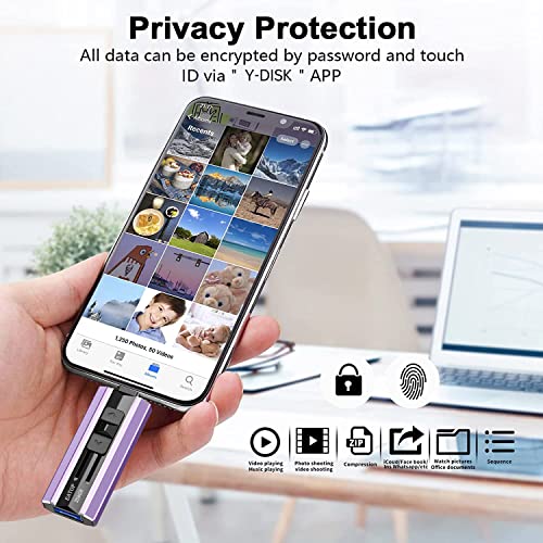 Image of EATOP USB Flash Drive 256GB iPhone Memory Stick Storage for Photos and Videos, iPhone Photo Stick Storage Flash Thumb Drive Compatible with iPhone iPad Android and Computers (Purple)
