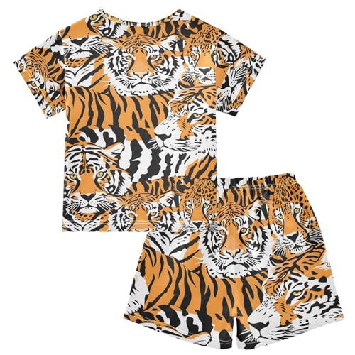 ALAZA Funny Tiger Cartoon Pajamas Short Sleeve 2 Piece Sleepwear Top and Bottom Pajama Set Unisex2