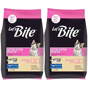 Lets Bite Active Kitten Cat Food, 400 gm (Buy 1 Get 1 Free)