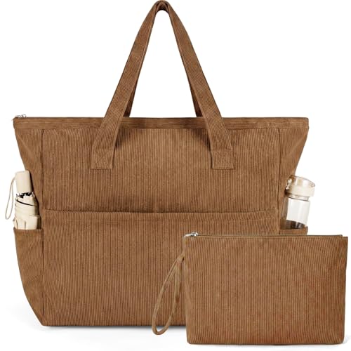 Koytoy Corduroy Tote Bags for Women - Large Capacity Shoulder Bags Handbags with Zipper, Ideal for Laptop, School, Work, Travel, Shopping & Daily Use
