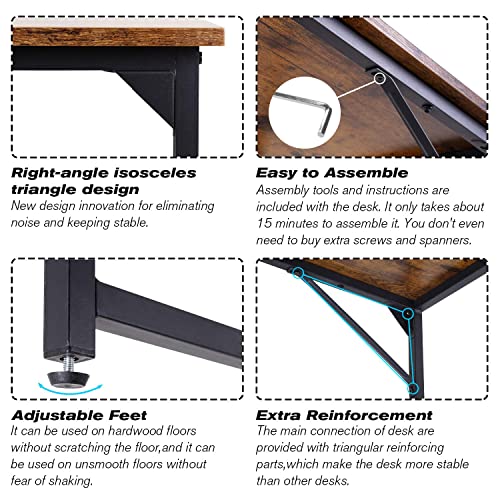 Hcb Computer Desk 47Inch Home Office Desk Writing Study Table Modern Simple Style Pc Desk With Black Metal Frame(Brown),47Inchx24Inchx29Inch #TOP5