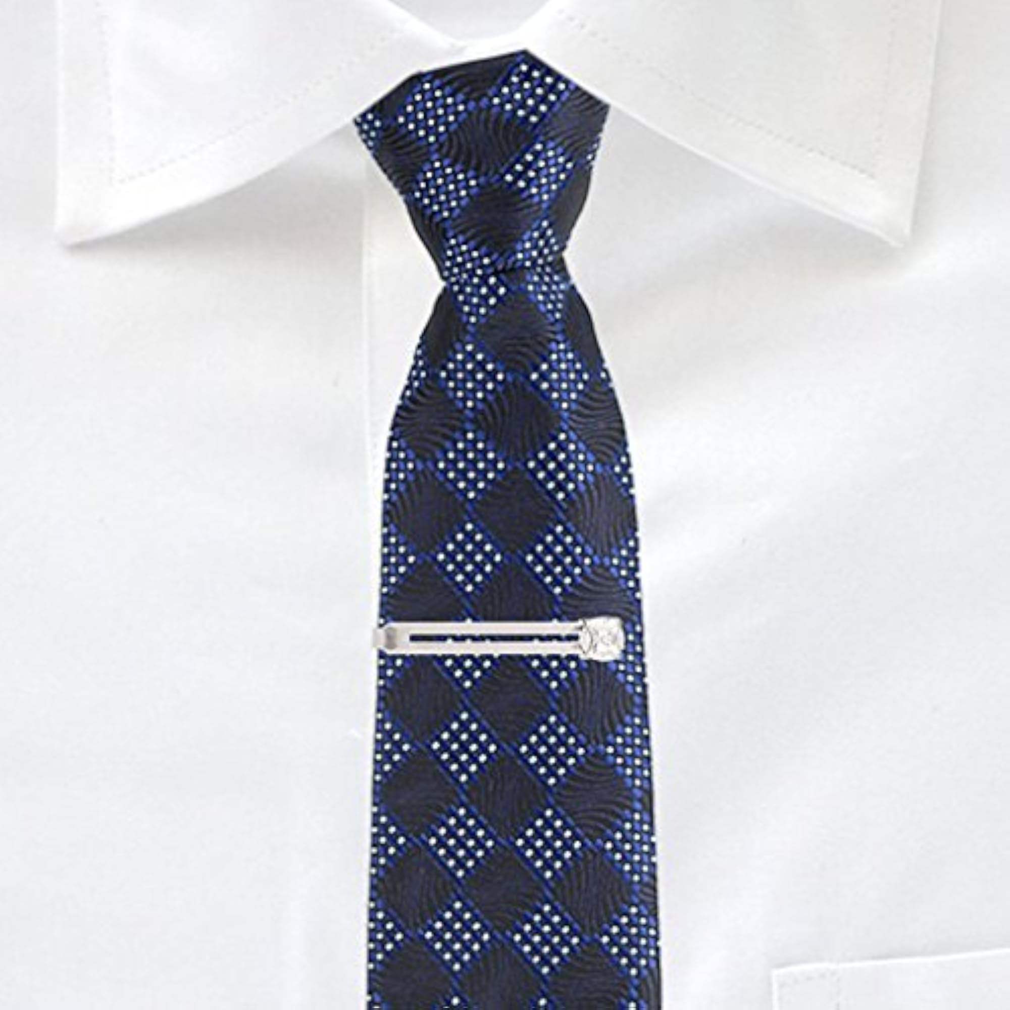 Men's Silver Tie Pin Clip with Diamond Crystal in Gift Box