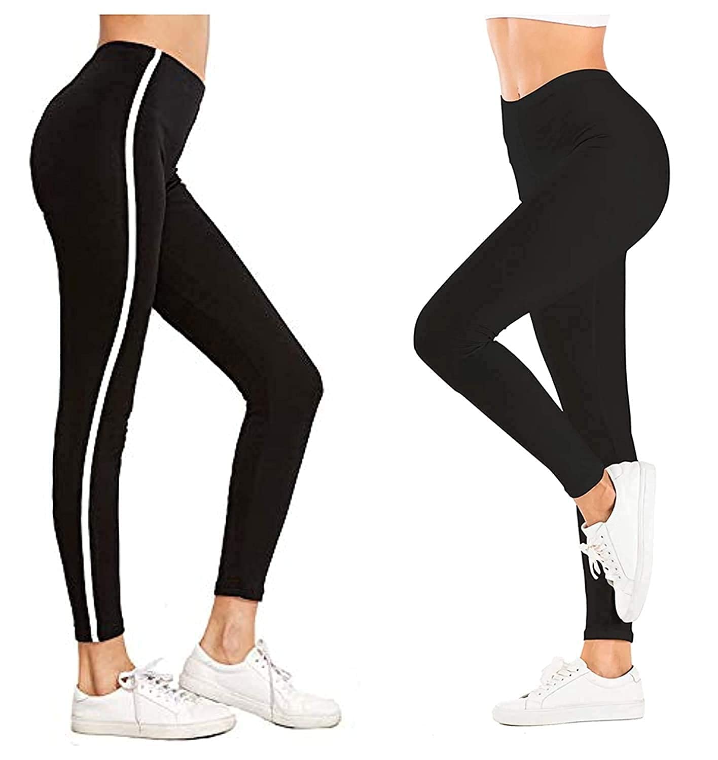 Women Yoga Track Pants | Stretchable Sports Tights | Stretchable Sports Tights Pant/Black comboo (Pack of 2-Free Size 28-34 Inch)-image-22